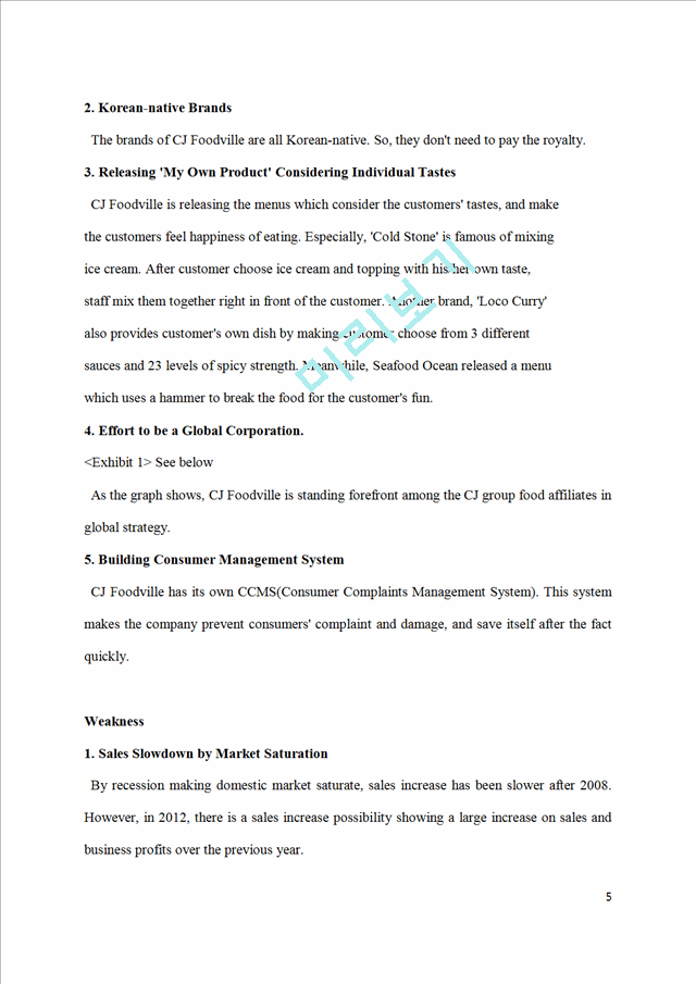 CJ FOODVILLE Company Analysis SWOT   (5 )